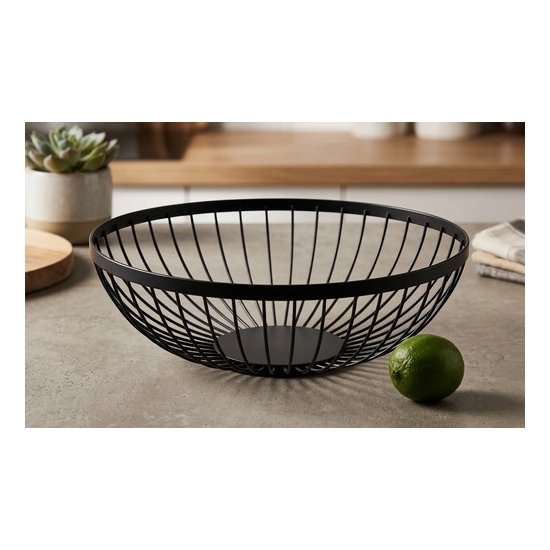 Frutera Centro De Mesa Metálica Negra Redonda Moderna Negro