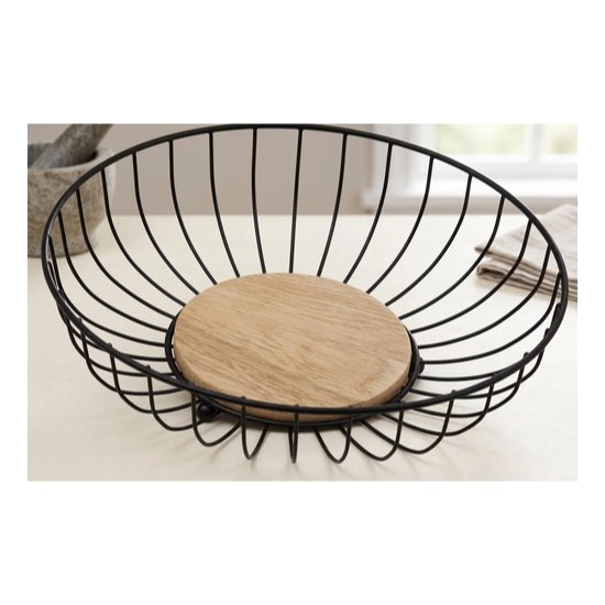 Frutera Centro De Mesa Metálica Negra Redonda Moderna Negro