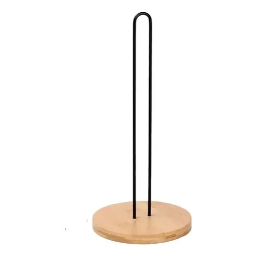 Portarrollos Papel Cocina Metal Negro Base Bambú 15x33 Cm Negro