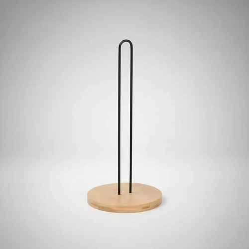 Portarrollos Papel Cocina Metal Negro Base Bambú 15x33 Cm Negro