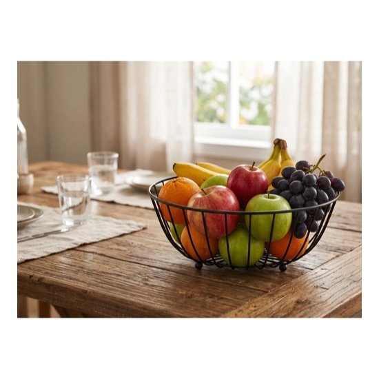 Frutero Cesta De Alambre Metálico Negro Redondo 28x9 Cm Negro