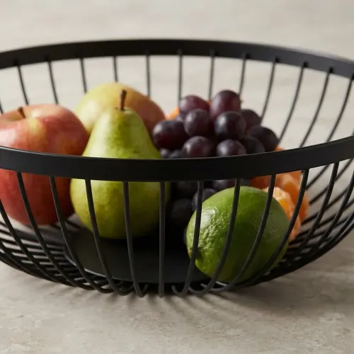 Frutera Centro De Mesa Metálica Negra Redonda Moderna Negro