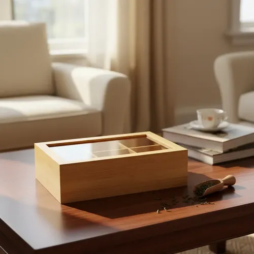 Caja De Te Madera Bamboo 6 Divisiones Tapa Acrilico