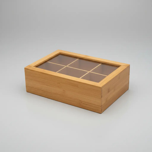 Caja De Te Madera Bamboo 6 Divisiones Tapa Acrilico