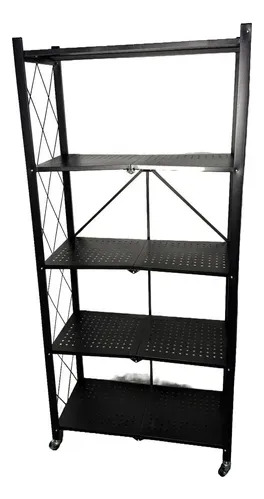 Estante Metalico Plegable Con Ruedas 5 Niveles Nuvoh Negro Negro
