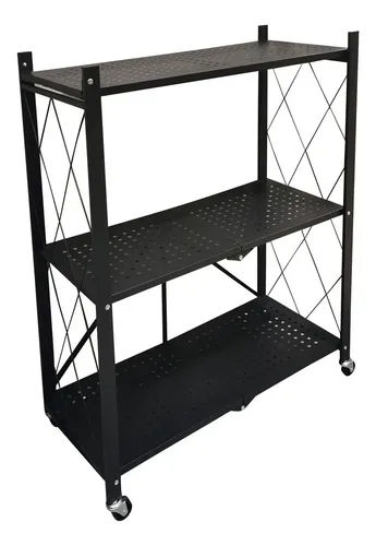 Estante Plegable Metal 3 Pisos Organizador Con Ruedas Negro