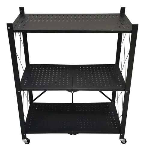 Estante Plegable Metal 3 Pisos Organizador Con Ruedas Negro