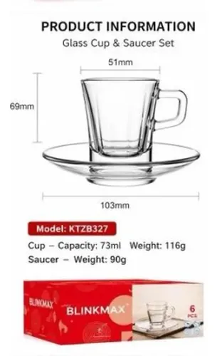 Taza Cafe De Vidrio Blinkmax Con Plato 73 Ml