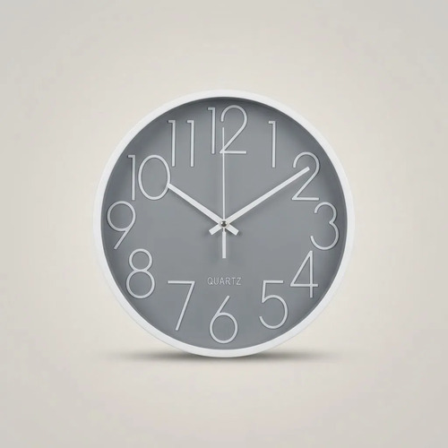 Reloj De Pared Quartz Numeros Iguales Liso 25 Cm Gris