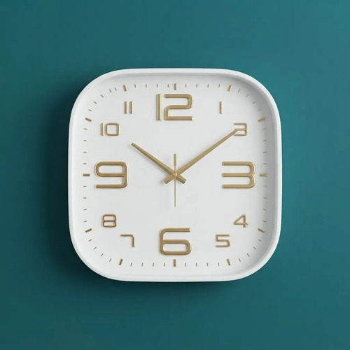 Reloj De Pared Quartz Numeros Liso 25 Cm Cuadrado Blanco