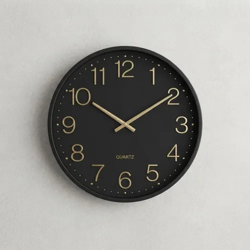 Reloj De Pared Quartz Numeros Liso 25 Cm Negro
