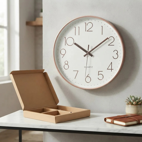 Reloj De Pared Quartz Numeros Cobre 30 Cm Blanco
