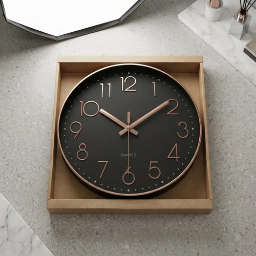 Reloj De Pared Quartz Numeros Cobre 30 Cm Negro
