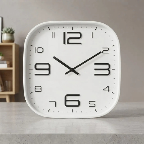 Reloj De Pared Quartz Numeros Liso 30 Cm Cuadrado Blanco