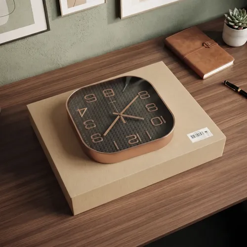 Reloj De Pared Quartz Numeros Cobre 30 Cm Cuadrado Cobre Negro