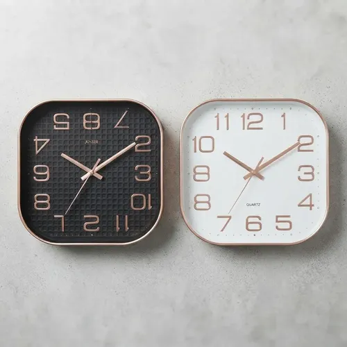 Reloj De Pared Quartz Numeros Cobre 30 Cm Cuadrado Cobre Negro