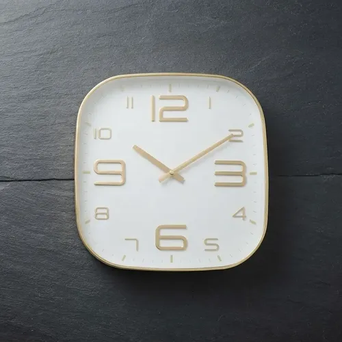 Reloj De Pared Quartz Numeros Plateado Dorado 30 Cm Cuadrado Dorado Blanco