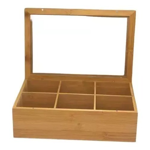 Caja De Te Madera Bamboo 6 Divisiones Tapa Acrilico